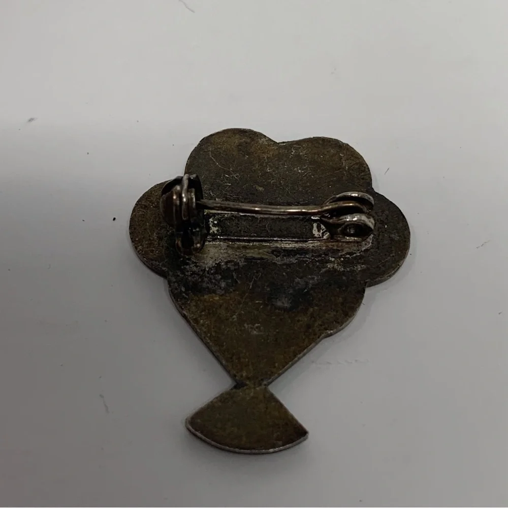 Tiny Vintage Hot Air Balloon Multicolor Brooch Silver Toned